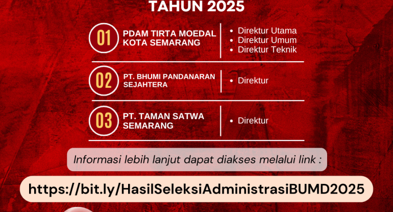 Pengumuman Hasil Seleksi Administrasi Calon Direksi BUMD Kota Semarang Tahun 2025